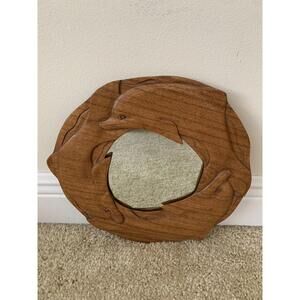 Wood Dolphin Wall MIRROR Home Decor Hand Carved